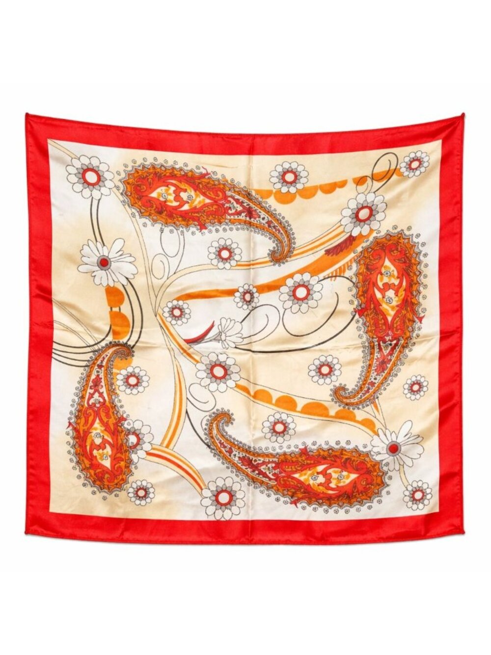 Red Paisley Satin Square Scarf 20x20 Hair Neck Head Wrap Floral